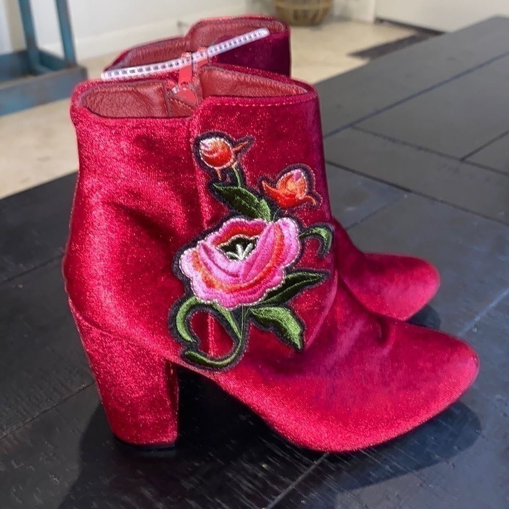 New Red Velvet Floral Booties Y2K Boho Chic Witchycore